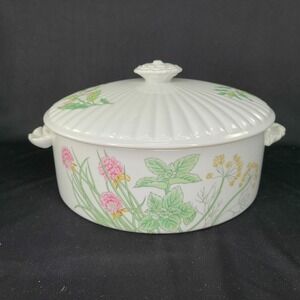 Shafford Covered Casserole Serving Dish Herbs and Spices Ribbed Porcelain Round